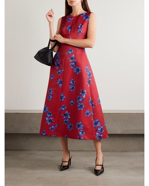 Octavie Paneled Floral-Print Faille Midi Dress Emilia Wickstead en coloris Red
