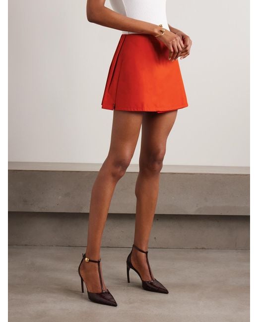 Tolu Coker Red Pleated Coated-Cotton Mini Wrap Skirt
