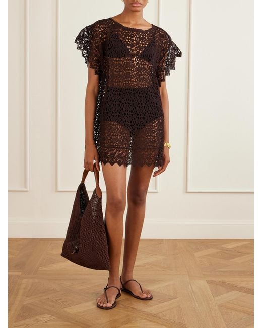 Suzie Kondi Black Kristina Crocheted Cotton Mini Dress