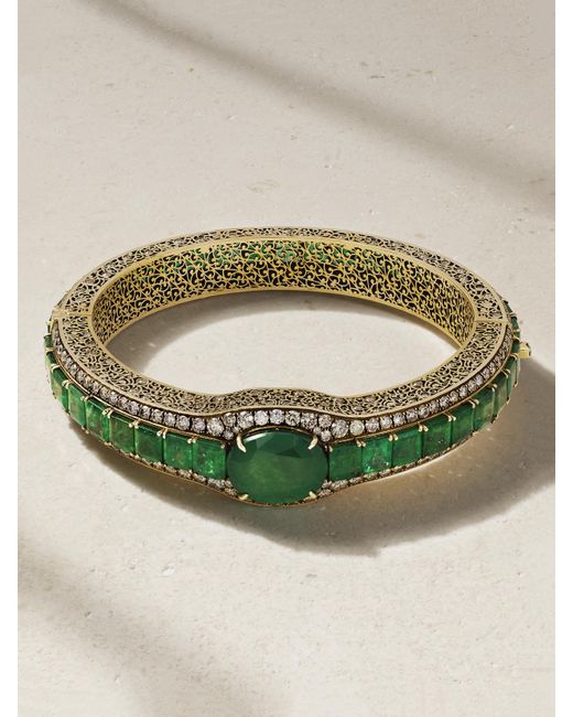 AMRAPALI LONDON Green Armreif Aus 18 Karat Mit Rhodiumauflage, Smaragden Und Diamanten
