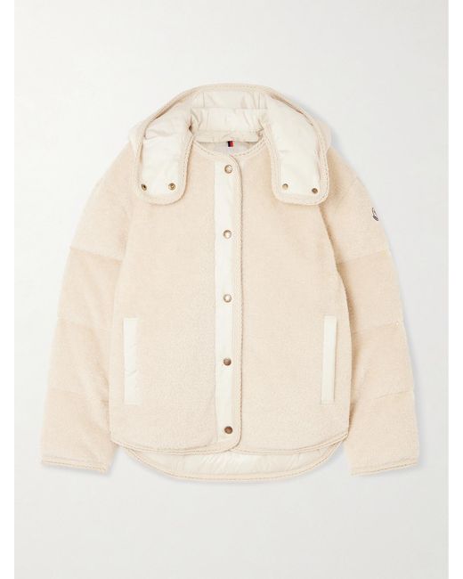 Moncler Natural Ciboulette Hooded Shell-Trimmed Plush Down Jacket