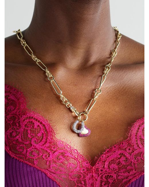 Lucy Delius Natural Twisted Chain, Horseshoe And Heart Convertible 14-Karat, Rhodium-Plated, Ruby And Diamond Necklace
