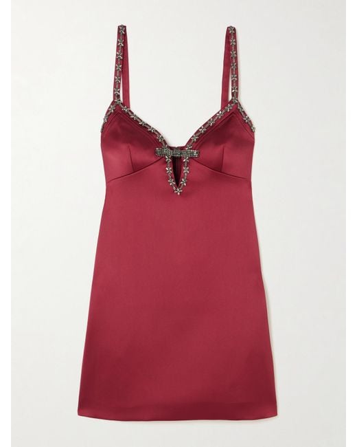 Self-Portrait Red Crystal-Embellished Satin Mini Dress