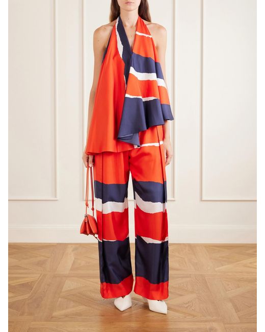 Loewe Red Asymmetric Printed Silk-Twill Blouse