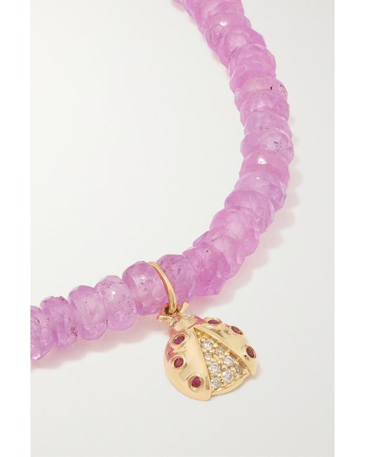 Sydney Evan Pink Small Ladybug 14-Karat Multi-Stone Bracelet