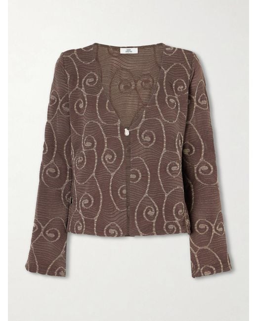 SARA CRISTINA Brown Arerna Textured Metallic Knitted Cardigan