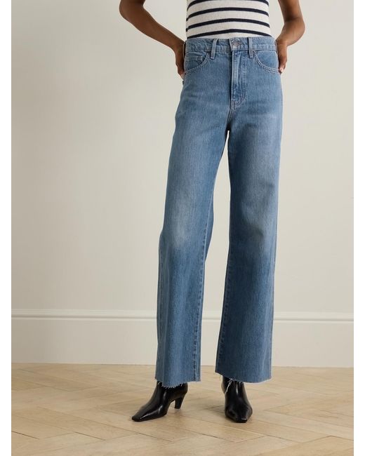 Veronica Beard Blue Taylor Frayed High-Rise Wide-Leg Jeans