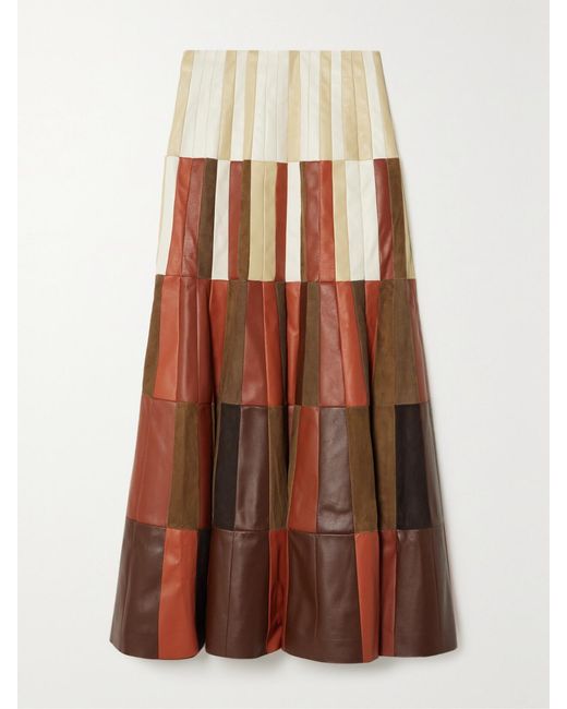 Gabriela Hearst Brown Mayita Patchwork Suede And Leather Skirt