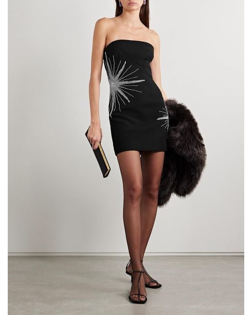 Rebecca Vallance Black Estella Strapless Crystal-Embellished Crepe Mini Dress
