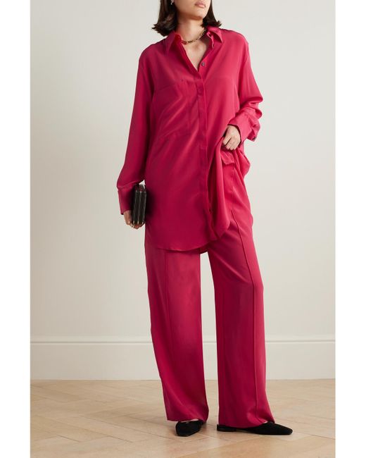 Esse Studios Red Classico Silk Crepe De Chine Wide-Leg Pants