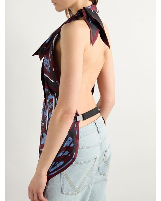 Bottega Veneta White Open-Back Printed Silk-Twill Halterneck Top