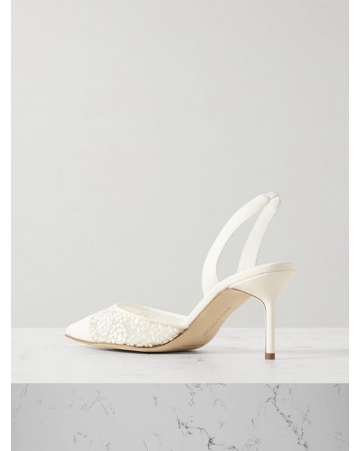 Manolo Blahnik Natural Capsli 70 Embroidered Lace And Crepe Pointed-Toe Slingback Pumps