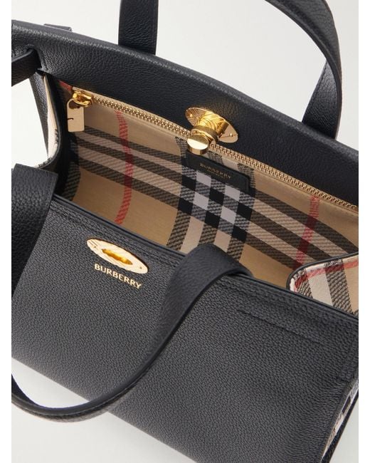 Burberry Black Cotswolds Mini Checked Canvas-Trimmed Leather Tote