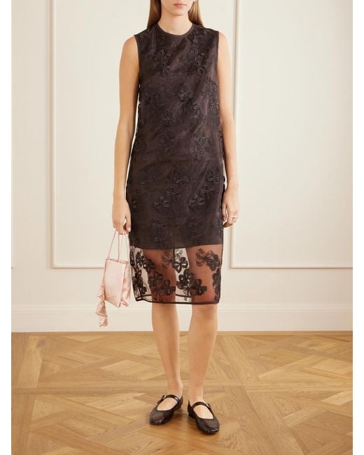 CECILIE BAHNSEN Brown Cbdevin Embroidered Rosette Organza Midi Dress