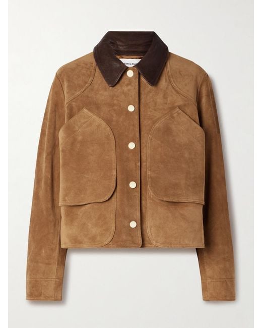 Veronica Beard Brown Walters Leather-Trimmed Suede Jacket