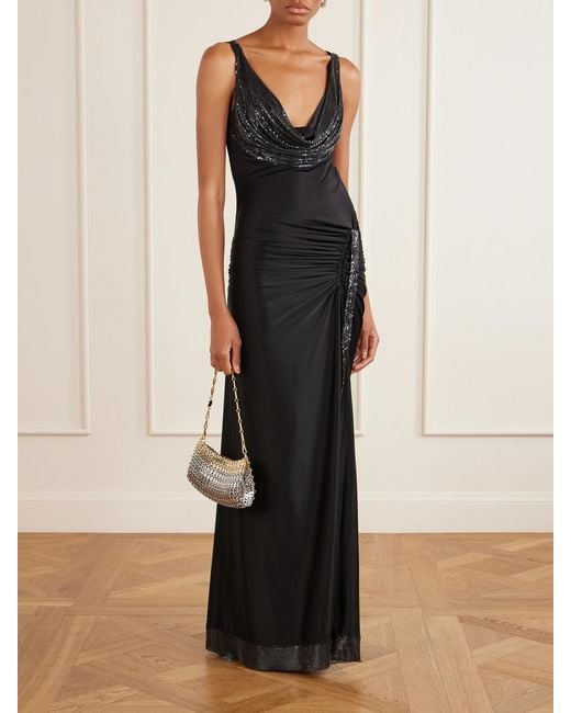 Rabanne Black Mesh-Detailed Jersey-Satin Maxi Dress