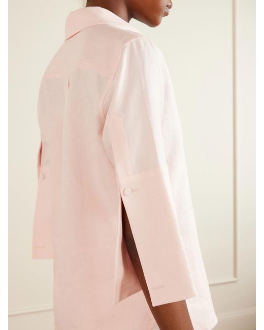 Another Tomorrow Pink Linen-Canvas Shirt
