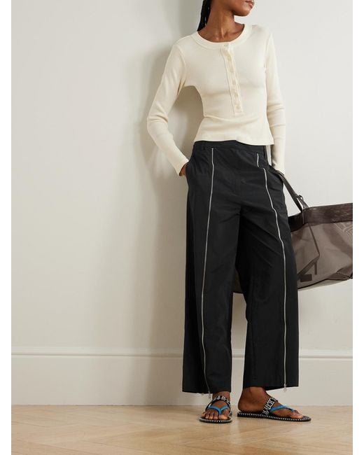 Tibi Black Zip-Detailed Shell Straight-Leg Pants