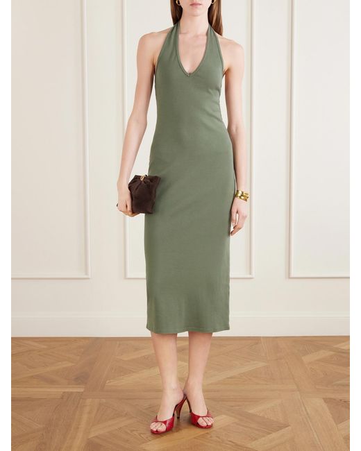 Nili Lotan Green Stevie Cotton-Jersey Halterneck Midi Dress