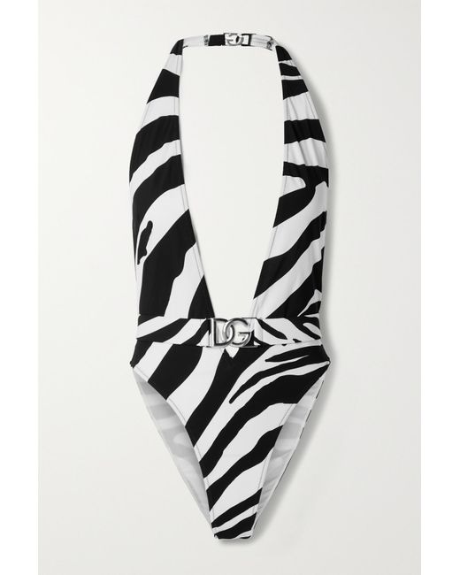 Dolce & Gabbana Belted Zebraprint Halterneck Swimsuit Lyst Canada