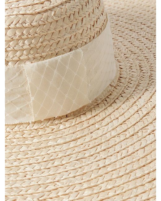 Eugenia Kim Natural Ingrid Grosgrain And Fishnet-Trimmed Straw Hat