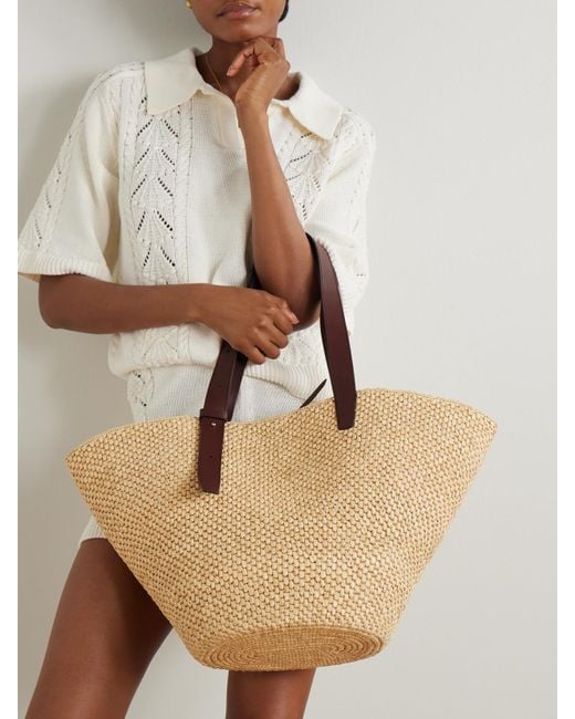 LIE STUDIO Natural Bianca Large Leather-Trimmed Raffia Tote