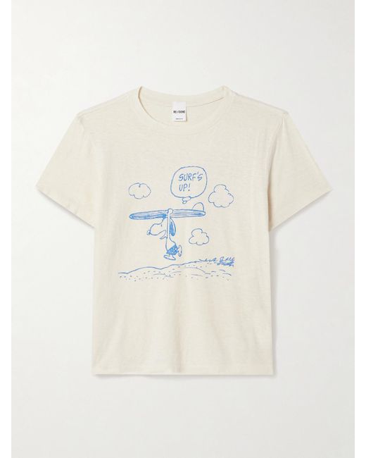 T-Shirt En Jersey De Coton Imprimé Snoopy Surf's Up X Peanuts Re/done en coloris Natural