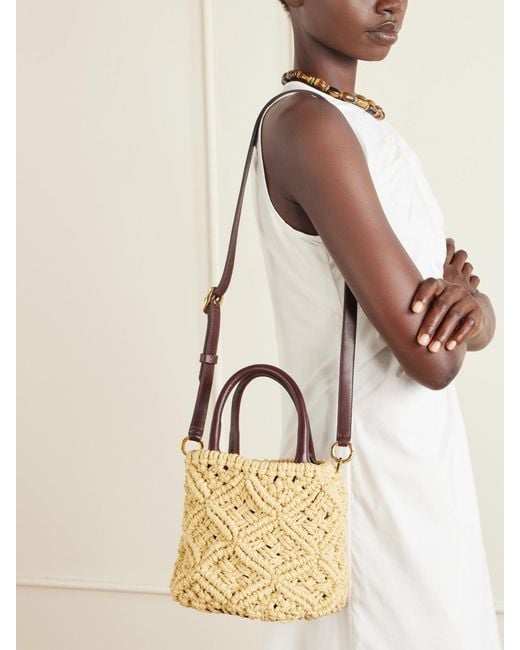 Amanu Metallic The Zanzibar Leather-Trimmed Raffia-Effect Woven Mini Bag