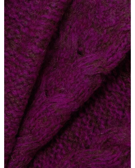 Bode Purple Eiderdown Cable-Knit Alpaca, Mohair And Silk-Blend Sweater
