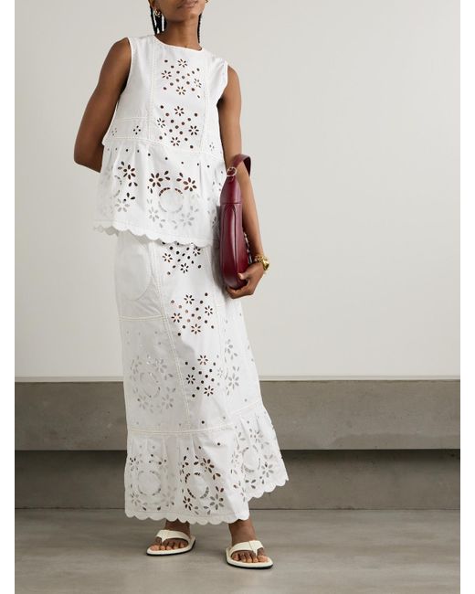 Vita Kin White Olympia Scalloped Broderie Anglaise Cotton-Poplin Top