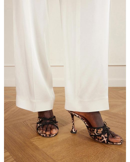 AMINA MUADDI Natural Eleonora Bow-Detailed Leopard-Print Satin Mules