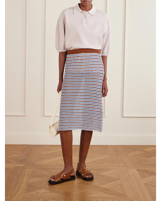 Marni Blue Striped Open-Knit Cotton Midi Skirt
