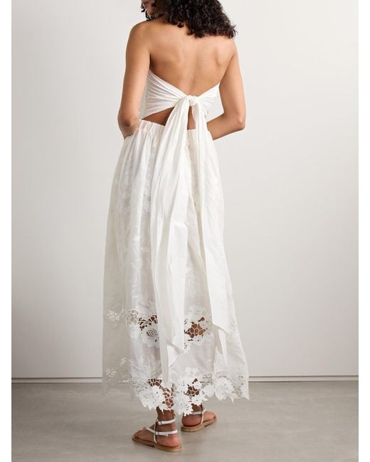 Robe Midi Bustier En Voile De Coton À Broderies Et À Finitions En Dentelle Guipure Desideria Loretta Caponi en coloris White