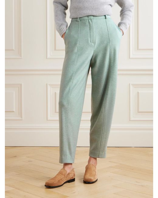Loro Piana Green Pleated Tapered Cashmere-Blend Pants