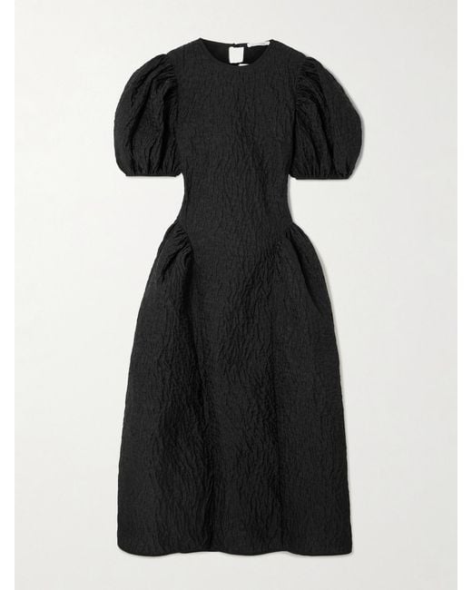 CECILIE BAHNSEN Black Bali Cutout Matelassé Midi Dress