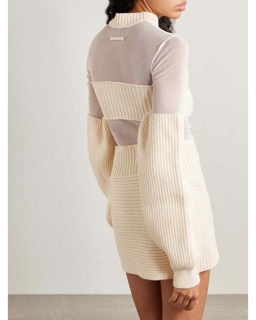 Jean Paul Gaultier Natural Minikleid Aus Gerippter Wolle Mit Mesh-Einsätzen