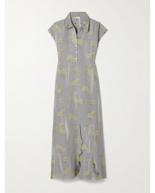 Acne Studios Women's Gray Layered Chiffon And Floral-Print Crepe Maxi Dress