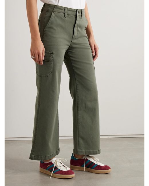 PAIGE Green Carly High-Rise Cotton-Blend Wide-Leg Cargo Pants