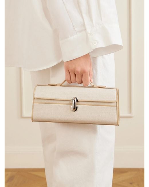SAVETTE Natural Slim Symmetry Canvas Leather-Trimmed Clutch
