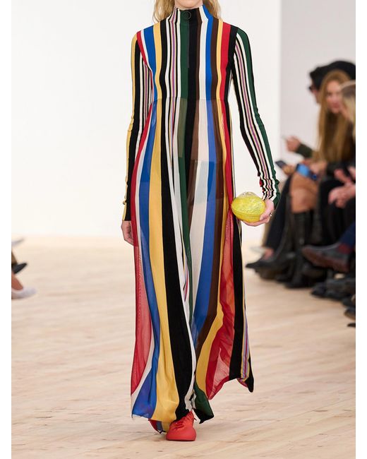 Loewe Blue Striped Chiffon And Ribbed Jersey Maxi Dress