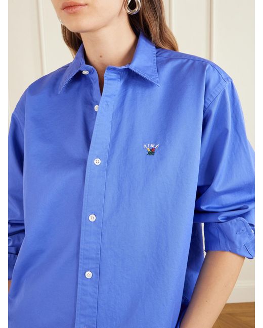 Aimé Leon Dore Blue Logo-Embroidered Cotton-Poplin Oversized Shirt