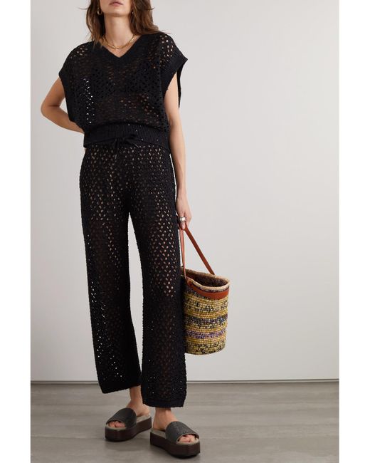 Brunello Cucinelli Black Sequin-Embellished Cotton, Linen And Silk-Blend Straight-Leg Pants