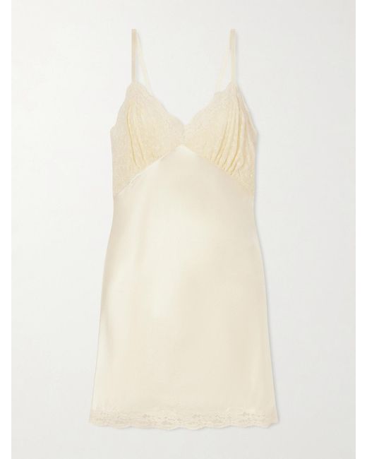 Saint Laurent Natural Lace-Trimmed Satin-Satin Mini Dress