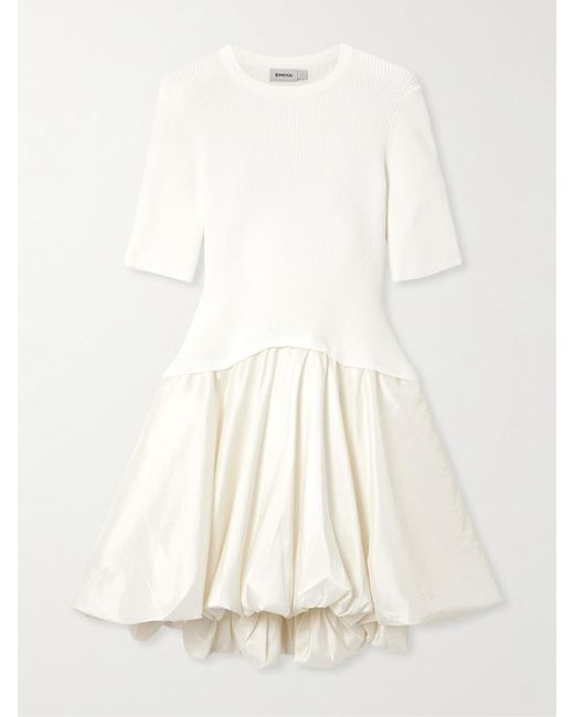 Jonathan Simkhai Natural Kenny Ribbed-Knit And Pleated Taffeta Mini Dress