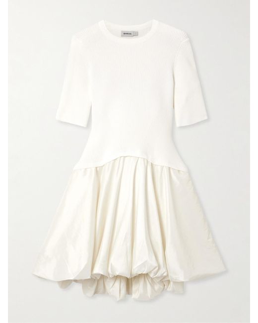 Jonathan Simkhai Natural Kenny Ribbed-Knit And Pleated Taffeta Mini Dress
