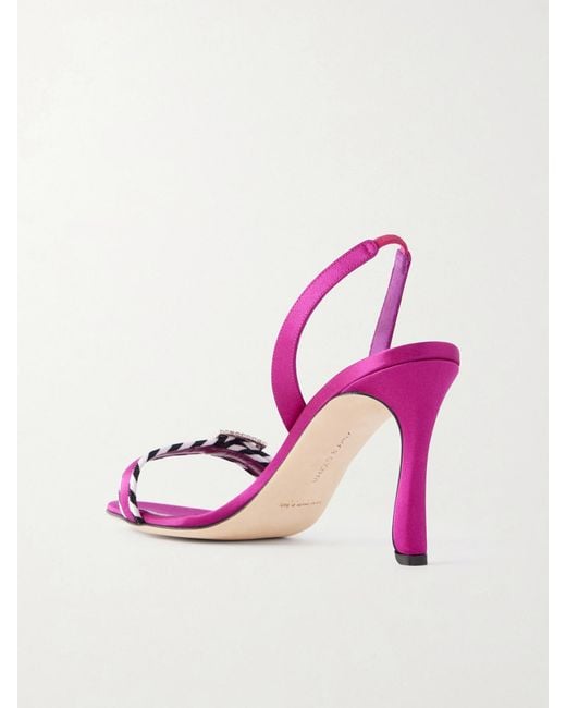 Manolo Blahnik Pink Sumbasan 90 Embellished Satin Sandals
