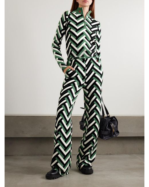 Perfect Moment Green La Tour Jacquard-Knit Merino Wool Half-Zip Sweater