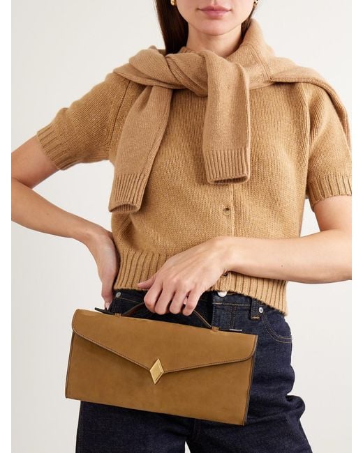 Metier Brown Edge Embellished Suede Clutch