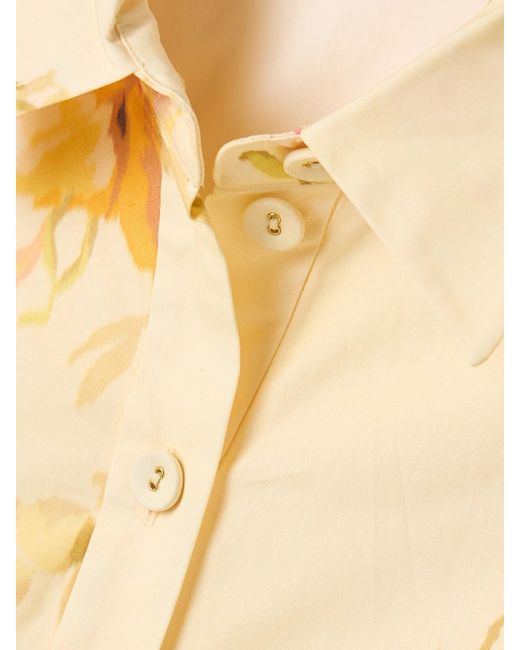 Zimmermann Natural Lightburst Cropped Floral-Print Cotton-Poplin Shirt