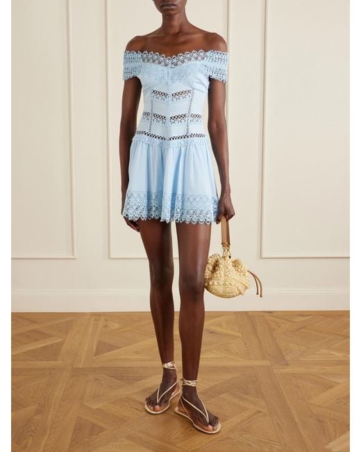 Charo Ruiz Blue Eliane Cotton-Blend Mini Dress